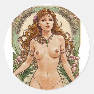 Happy Brunette V1 Classic Round Sticker