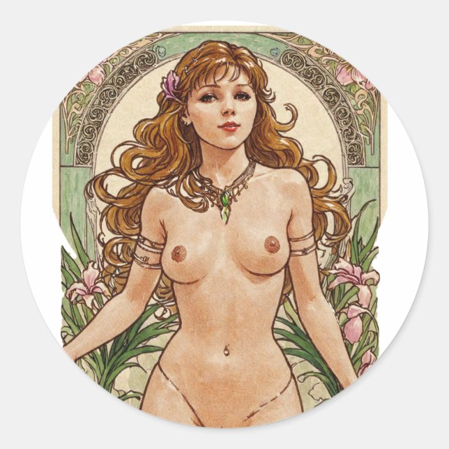 Happy Brunette V1 Classic Round Sticker (Front)