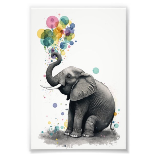 Happy Bubble Elephant Photo Print (Front)