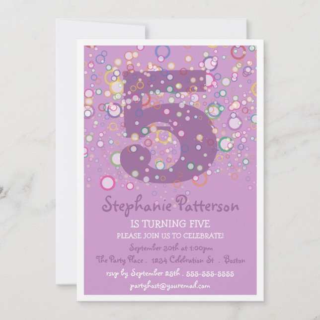 Happy Bubbles! Colourful Age Number Birthday Party Invitation (Front)