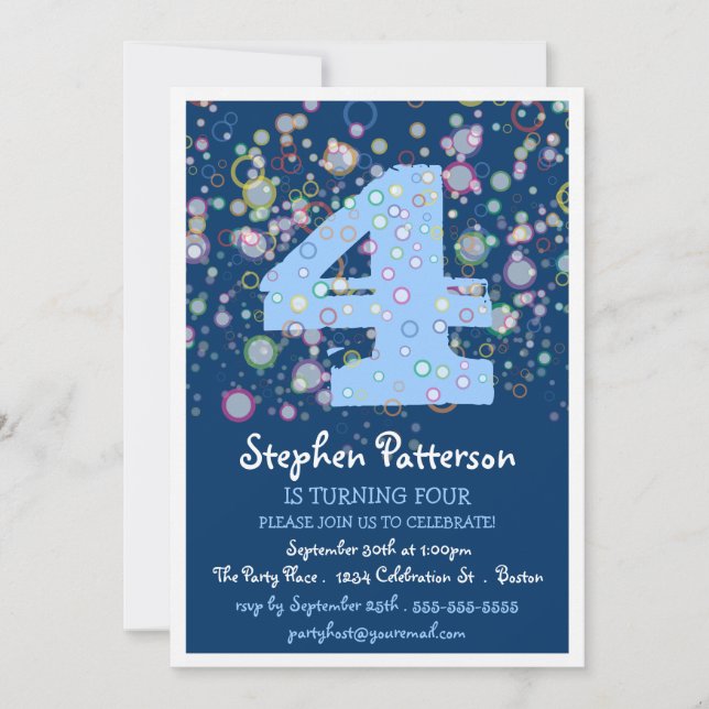 Happy Bubbles! Colourful Number Birthday Party Invitation (Front)