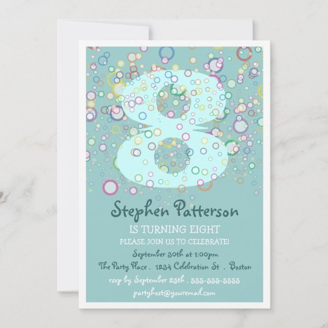 Happy Bubbles! Colourful Number Birthday Party Invitation (Front)