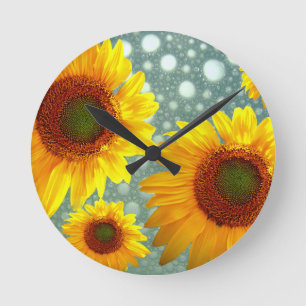 Happy Bubbly Sunflowers Round Clock