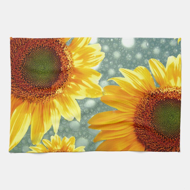 Happy Bubbly Sunflowers Tea Towel (Horizontal)