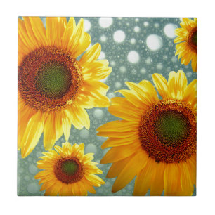 Happy Bubbly Sunflowers Tile