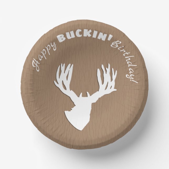 Happy Buckin' Birthday Hunting Paper Plate (Front)