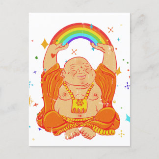 Happy Buddha with rainbow postcard