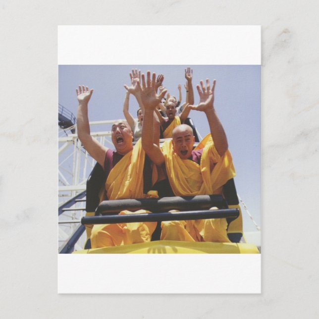 Happy buddhist monks on a roller coaster postcard (Front)