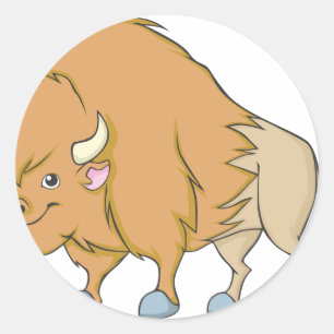 Happy Buffalo Cartoon Classic Round Sticker