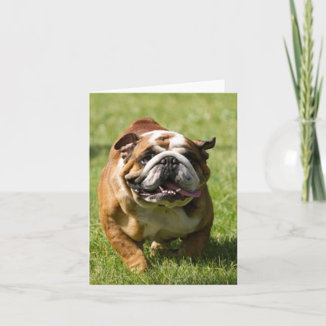 Happy Bulldog Running in Grass Card (Front)