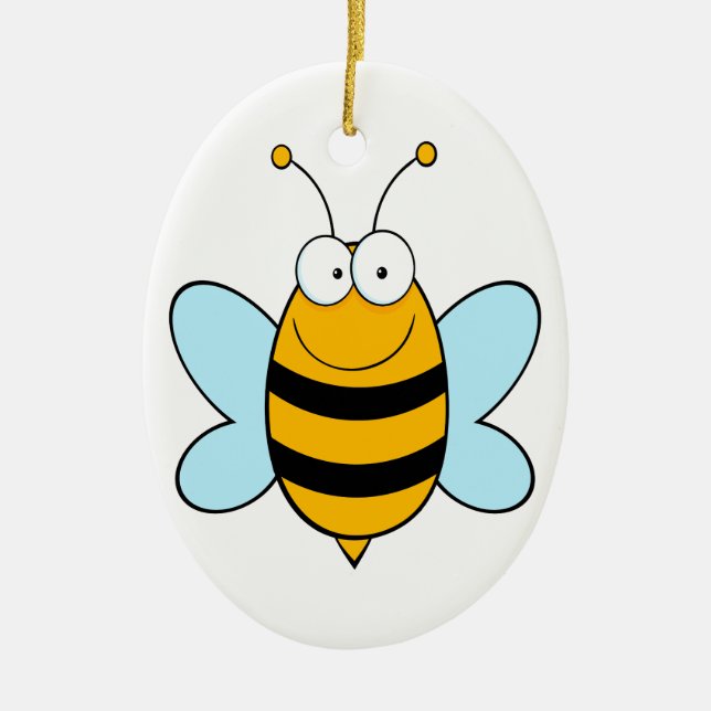 happy bumble bee goofy cartoon ceramic tree decoration (Front)