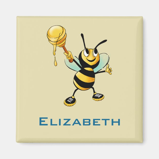 Happy Bumble Bee with a Scoop of Honey Personalize Magnet (Front)