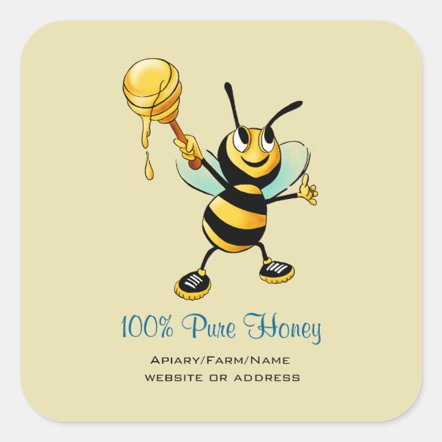 Happy Bumble Bee with a Scoop of Honey Square Sticker (Front)