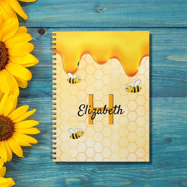 Happy bumble bees golden honeycomb honey dripping notebook (Creator Uploaded)
