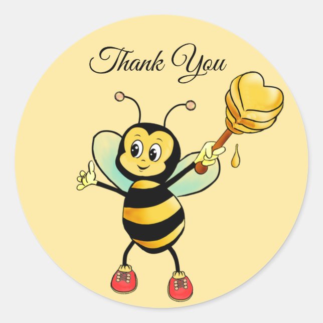 Happy Bumblebee Thank You Classic Round Sticker (Front)