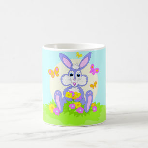 Happy Bunny Butterflies Flowers Cute Purple Rabbit Coffee Mug