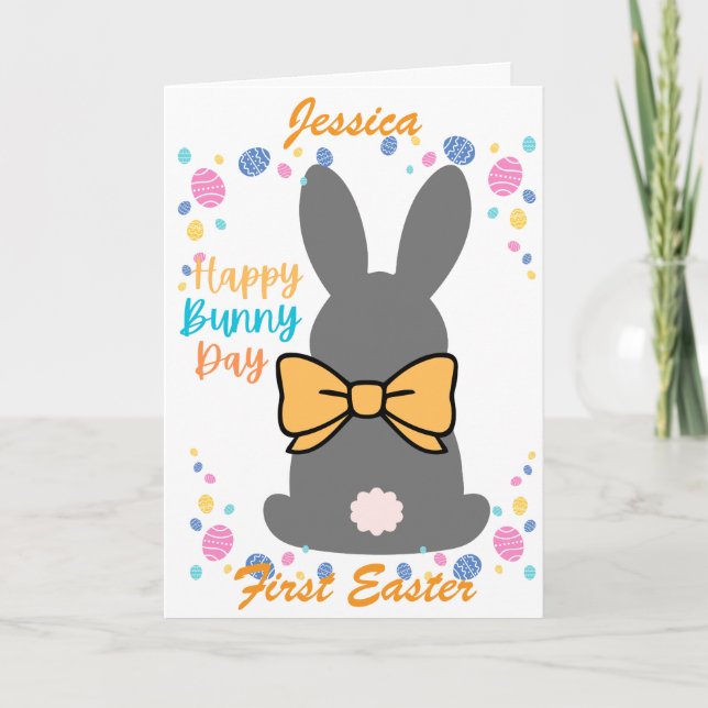 Happy bunny day personalized first easter holiday card (Front)