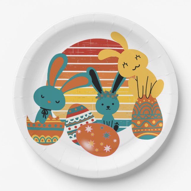 Happy Bunny, Easter Egg, Cute Paper Plate (Front)