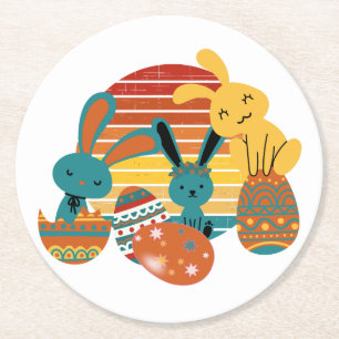 Happy Bunny, Easter Egg, Cute Round Paper Coaster