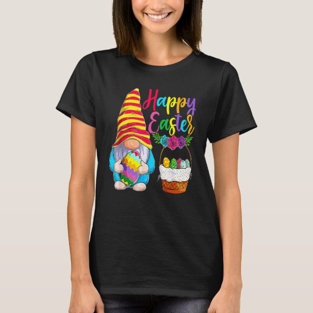 Happy Bunny Easter Gnome  Funny Rabbit Egg Basket  T-Shirt (Front)