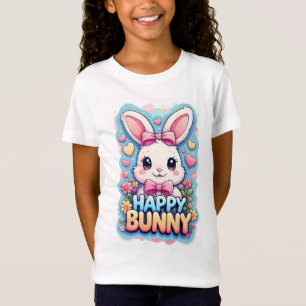 Happy Bunny Pink Bow Girls Cute Style 🐰 T-Shirt
