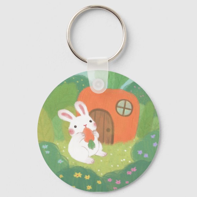 Happy Bunny with Carrot in Forest Key Ring (Front)