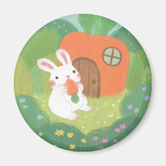 Happy Bunny with Carrot in Forest Magnet