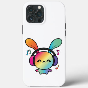 Happy Bunny with headphones listening to music.  iPhone 13 Pro Max Case