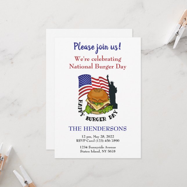 Happy burger day customisable invitation (Front/Back In Situ)