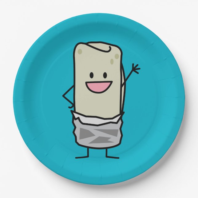 Happy Burrito Waiving Hello Paper Plate (Front)