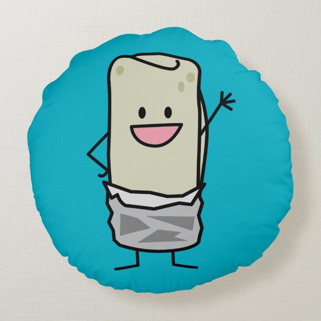 Happy Burrito Waiving Hello Round Cushion (Back)
