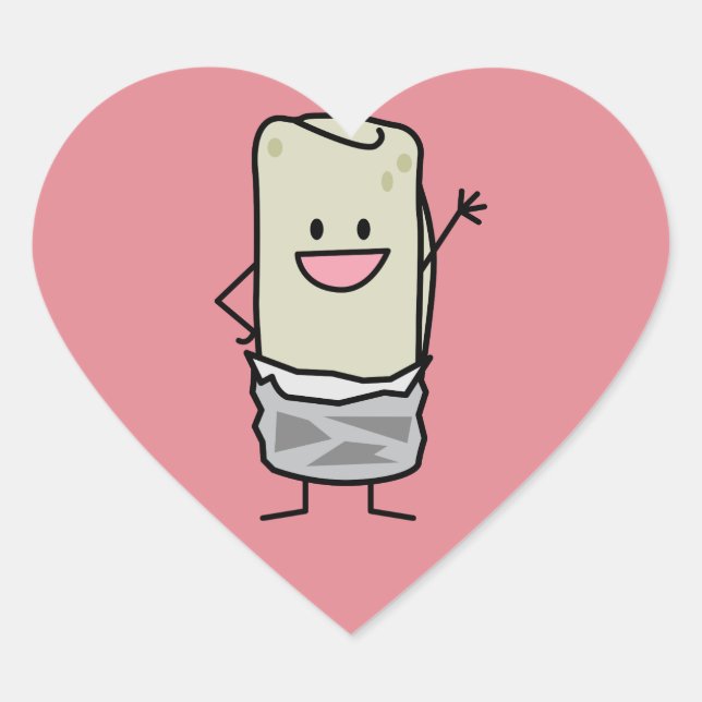 Happy Burrito Waving Hello Heart Sticker (Front)