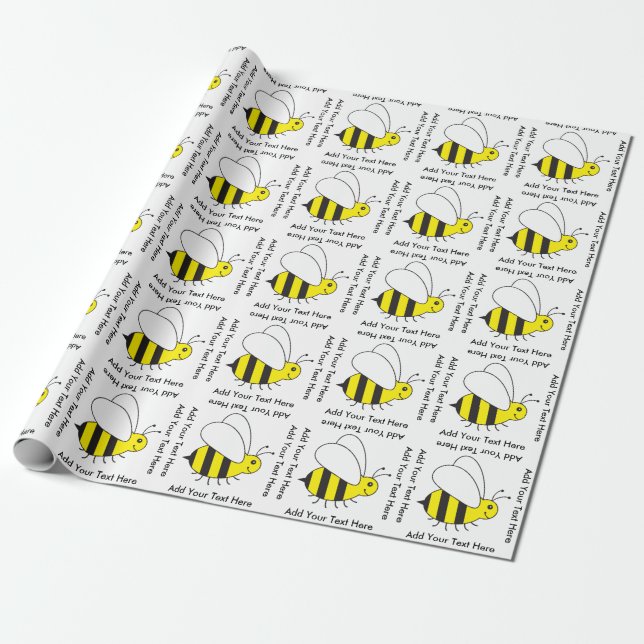 Happy Busy Bumble Bee Cute Gold and Black Wrapping Paper (Unrolled)