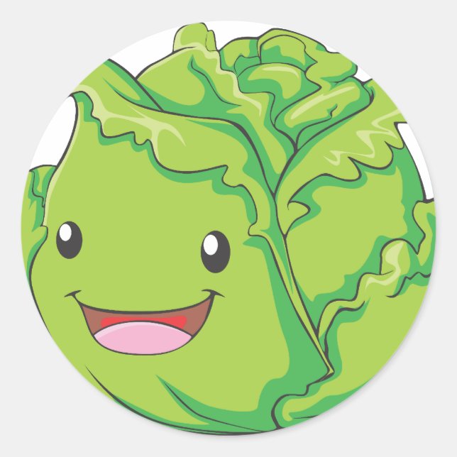 Happy Cabbage Vegetable Smiling Classic Round Sticker (Front)