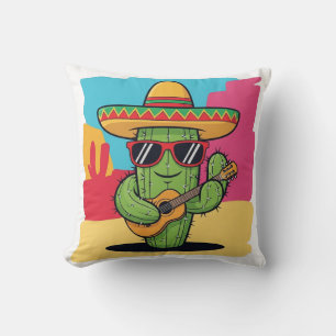 Happy Cactus Fiesta Cartoon – Mexican Desert Fun Cushion