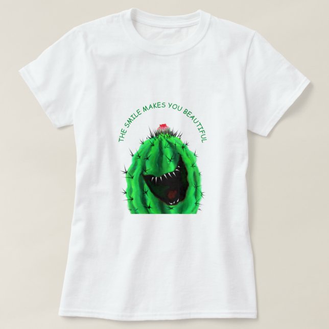 Happy Cactus Funny T-Shirt - Custom Text (Design Front)