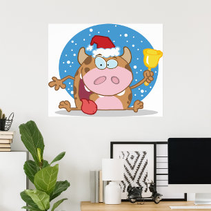 Happy Calf In A Santa Hat Poster