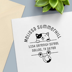 Happy Calico Cat Arch Address 2 Self-inking Stamp