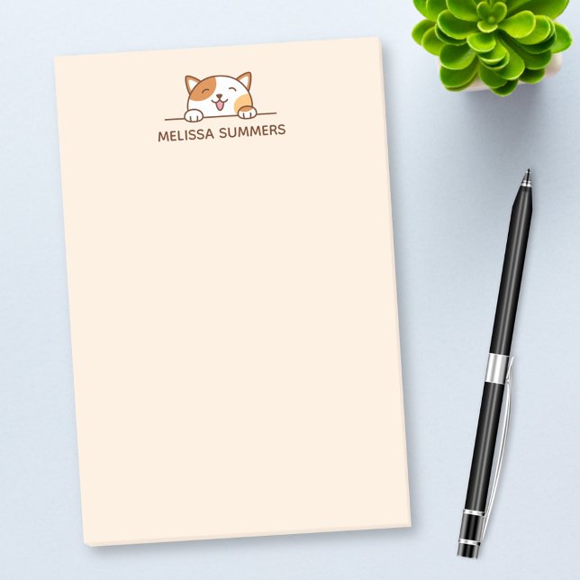 Happy Calico Cat Peeking above Custom Name Post-it Notes (Creator Uploaded)