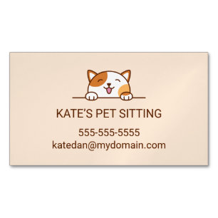 Happy Calico Cat Peeking Pet Sitting Service Magnetic Business Card