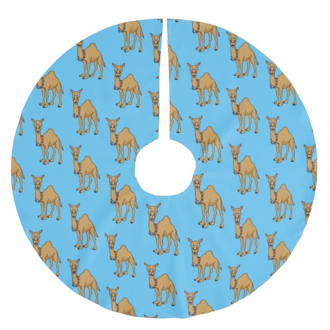 Happy camel cartoon illustration brushed polyester tree skirt (Front)