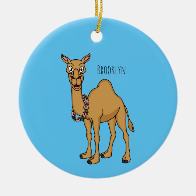 Happy camel cartoon illustration ceramic tree decoration (Front)