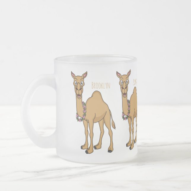 Happy camel cartoon illustration frosted glass coffee mug (Left)
