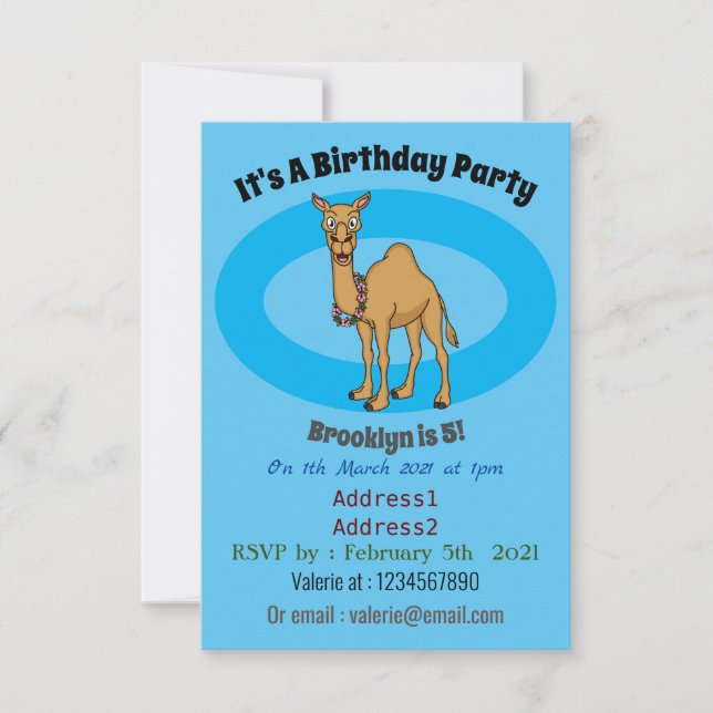 Happy camel cartoon illustration invitation (Front)