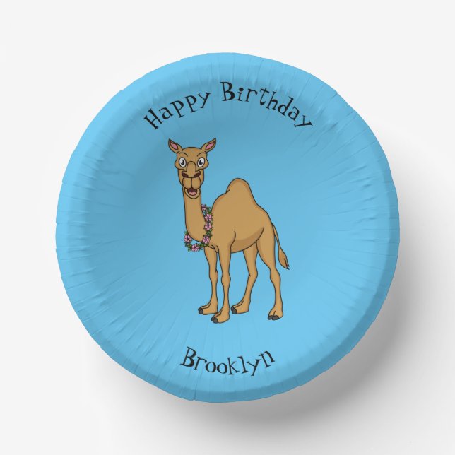 Happy camel cartoon illustration  paper plate (Front)