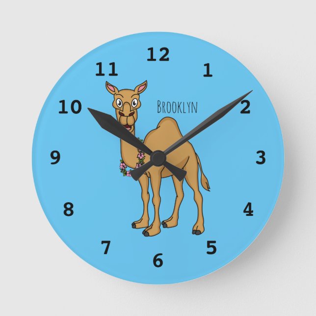 Happy camel cartoon illustration round clock (Front)