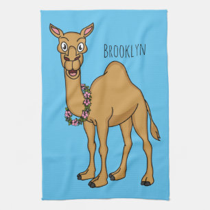Happy camel cartoon illustration tea towel