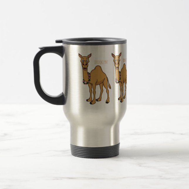 Happy camel cartoon illustration travel mug (Left)