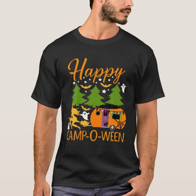 Happy Camp-O-Ween Halloween Camping Camper T-Shirt (Front)