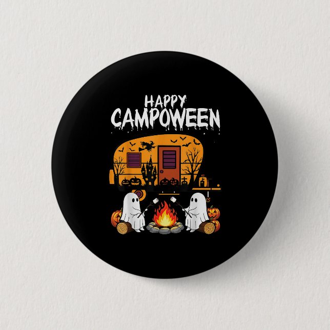 Happy Camp-o-ween Halloween Camping Ghosts And Cam 6 Cm Round Badge (Front)
